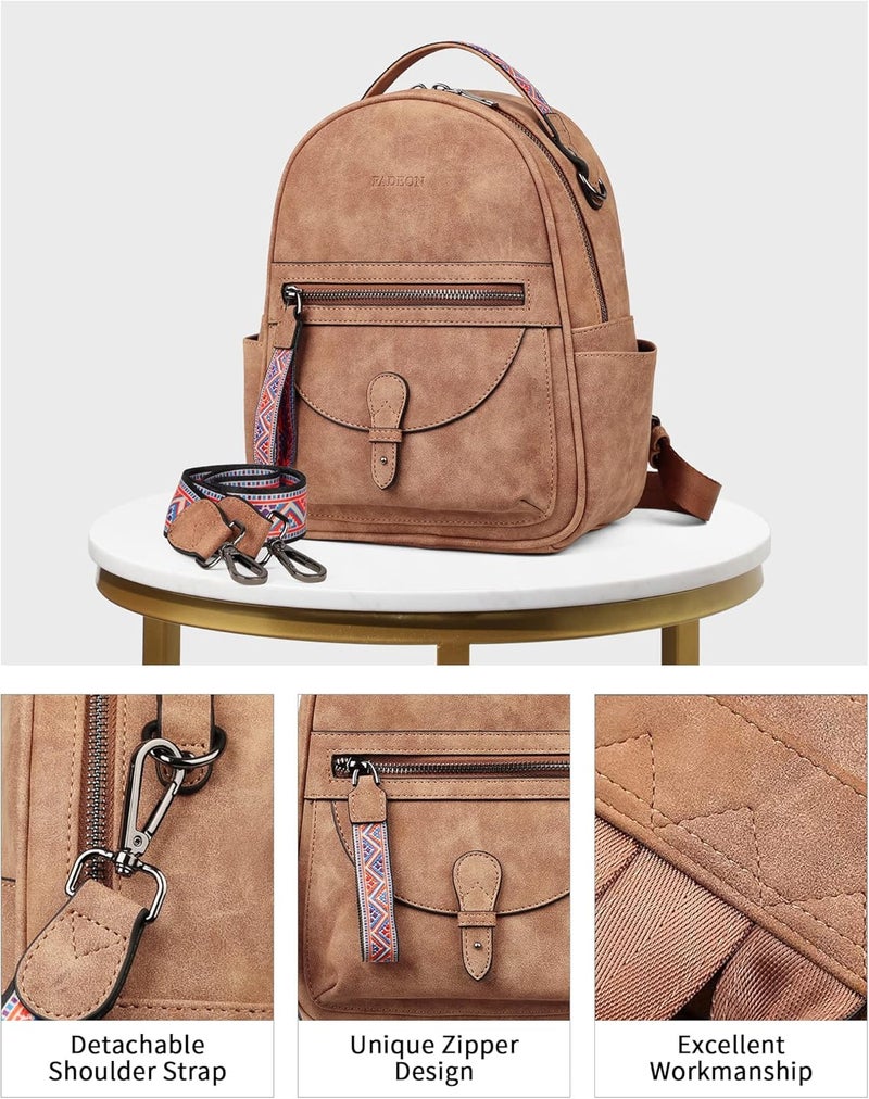 FADEON Mini Backpack Purse for Women, Designer Leather Cute Roomly Small Backpacks, Ladies Shoulder Backpack Fashion Handbag - Image 5